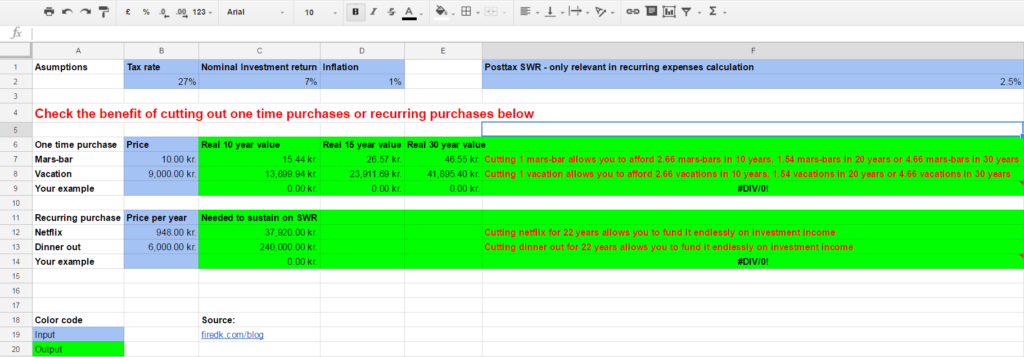 Image of the spreadsheet below on the time value of money